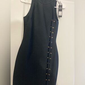 Fashion Nova Black Mini Dress with Gold Button Detail